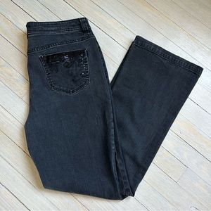 Chico's Platinum Womens Black Jeans Sequin Pockets Size 2 (S/12)